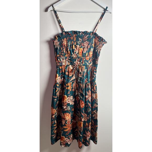 Ulla Johnson X Revolve Smocked Floral Teal Delphinium Lisbet MIDI Dress Size 4 - Picture 4 of 14